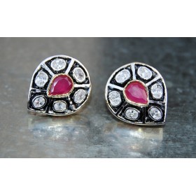 ANTIQUE PAAN RUBY DIAMOND STUD EARRINGS
